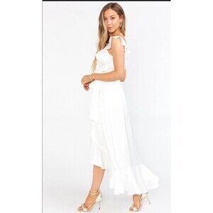 Show Me Your MuMu Samantha Ruffle Wrap Dress Ivory Luxe Satin Gown White Size M